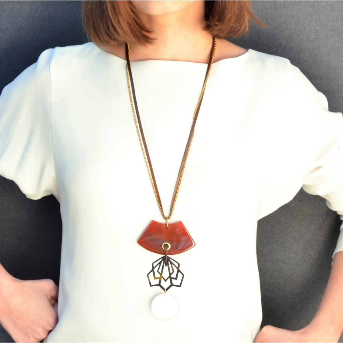 JILL CARNELIAN JADE AND HORN NECKLACE