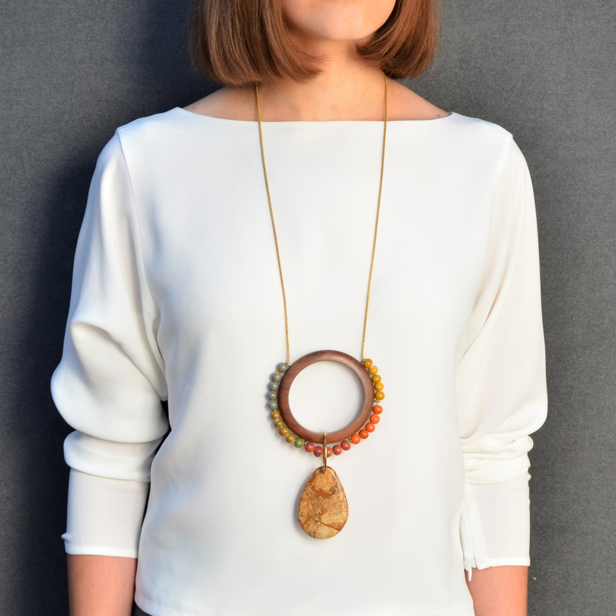 LEONARDO CERAMIC AND WOOD NECKLACE