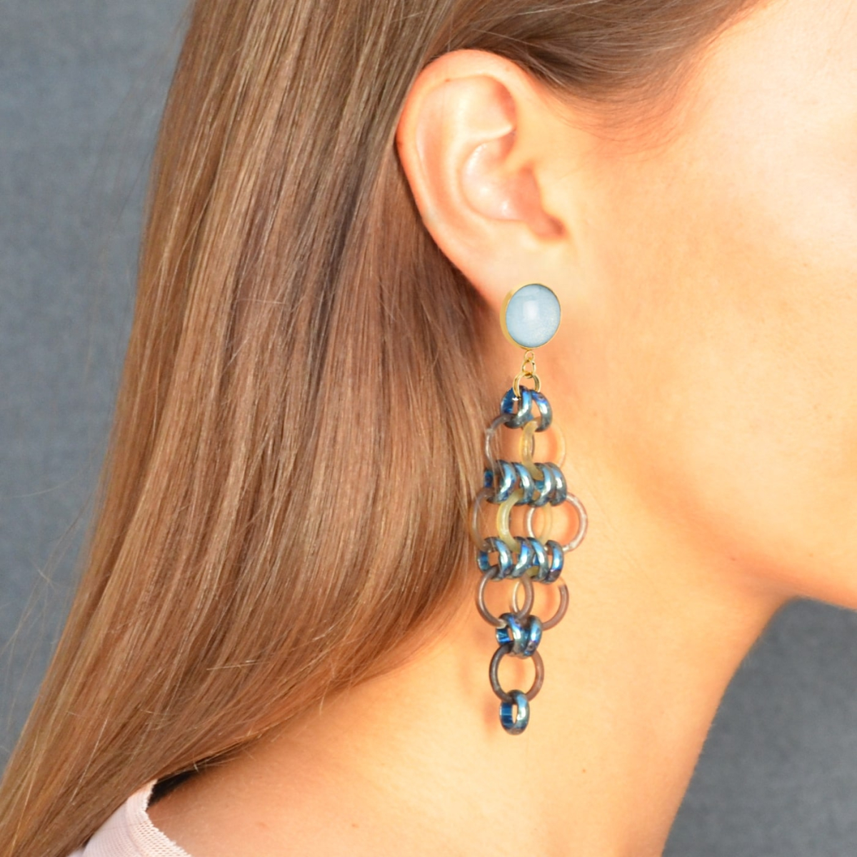 MARTINA CHANDELIER HEMATITE EARRINGS GOLD