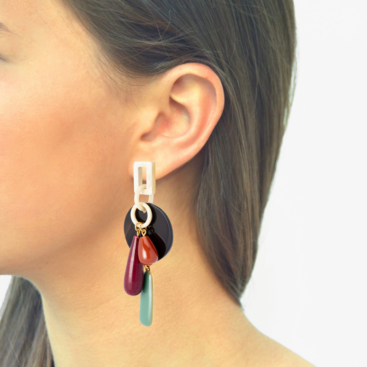 PENDIENTES ATRIA CON CUERNO Y ÁGATA ROSA