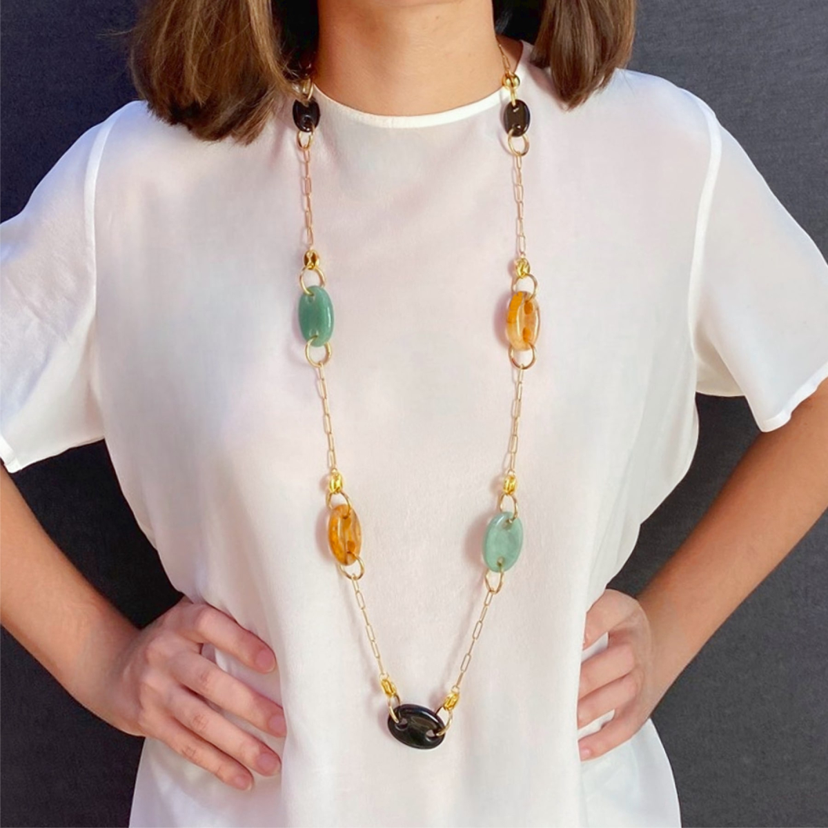 PACIFICO MARINE LINK JADE AND YELLOW AVENTURINE NECKLACE