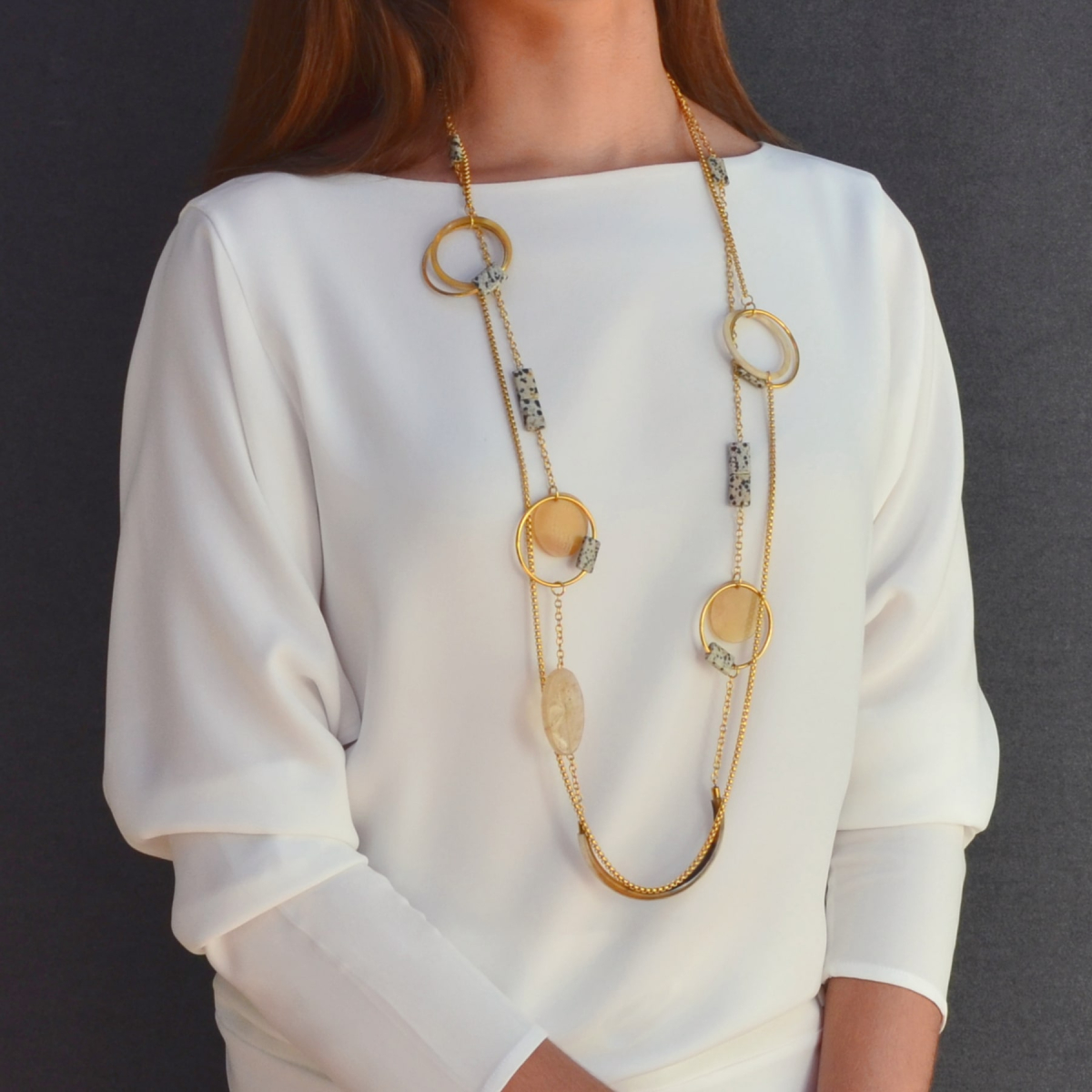 MILO DALMATIAN JASPER AND HORN NECKLACE