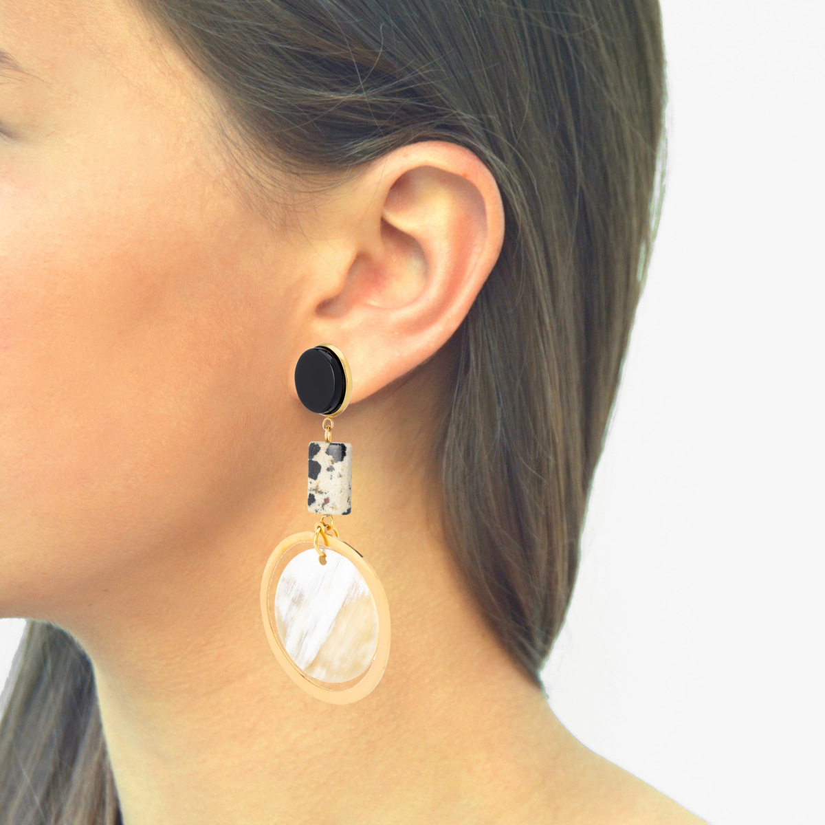 MILO DALMATIAN JASPER AND ONYX EARRINGS