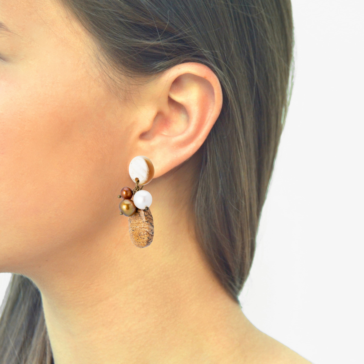 OIA FRESHWATER PEARLS LANDSCAPE JASPER EARRINGS