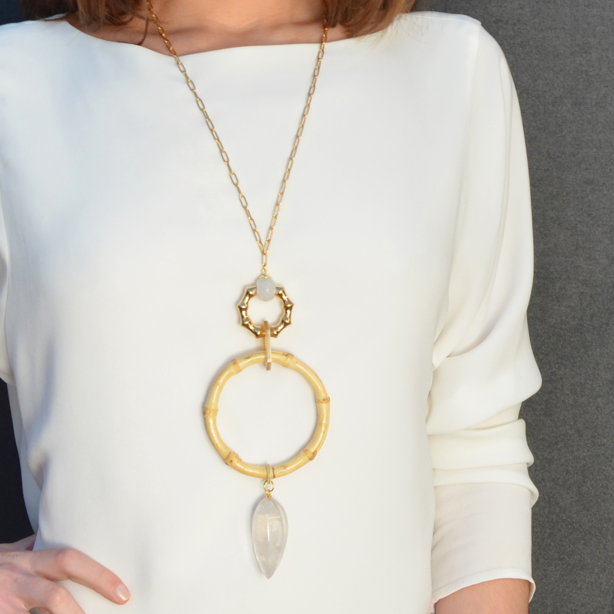 CONNIE BAMBOO AND QUARTZ NECKLACE