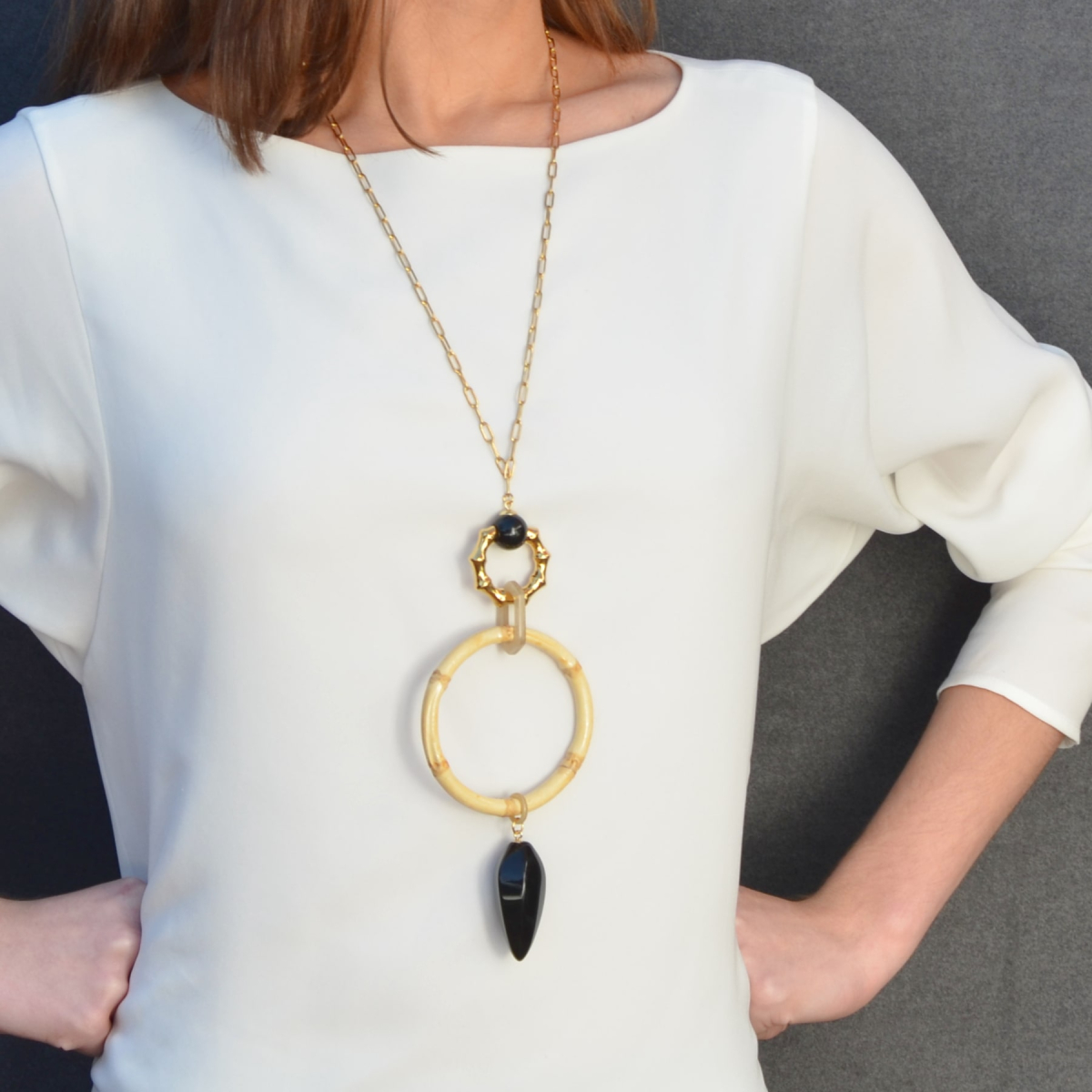 CONNIE BAMBOO AND ONYX NECKLACE