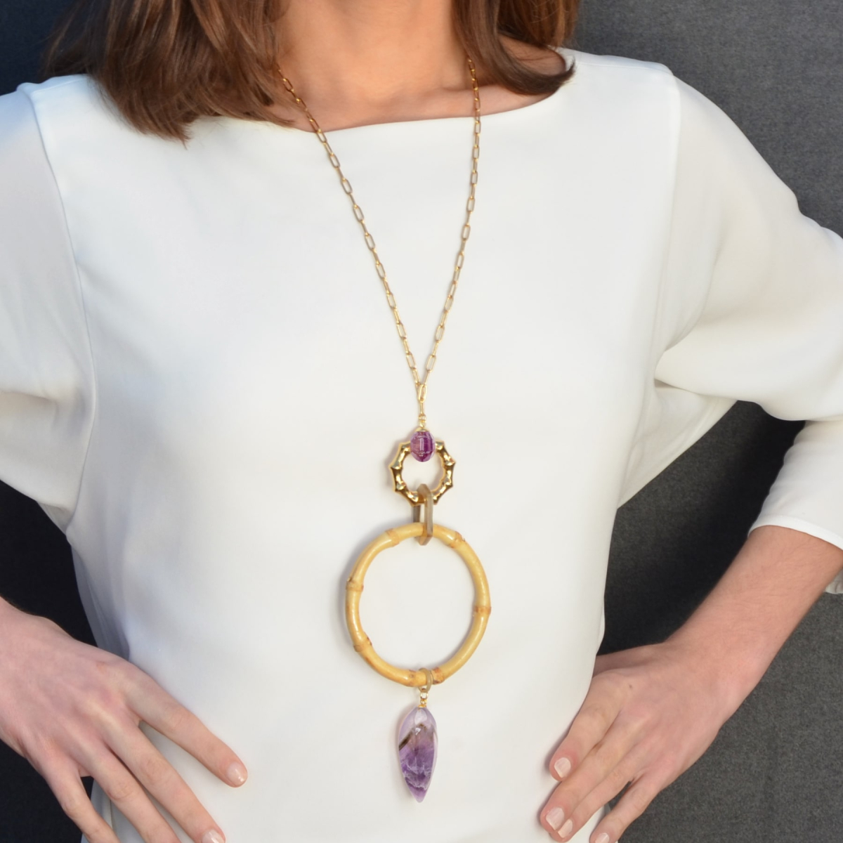 CONNIE BAMBOO AND AMETHYS NECKLACE