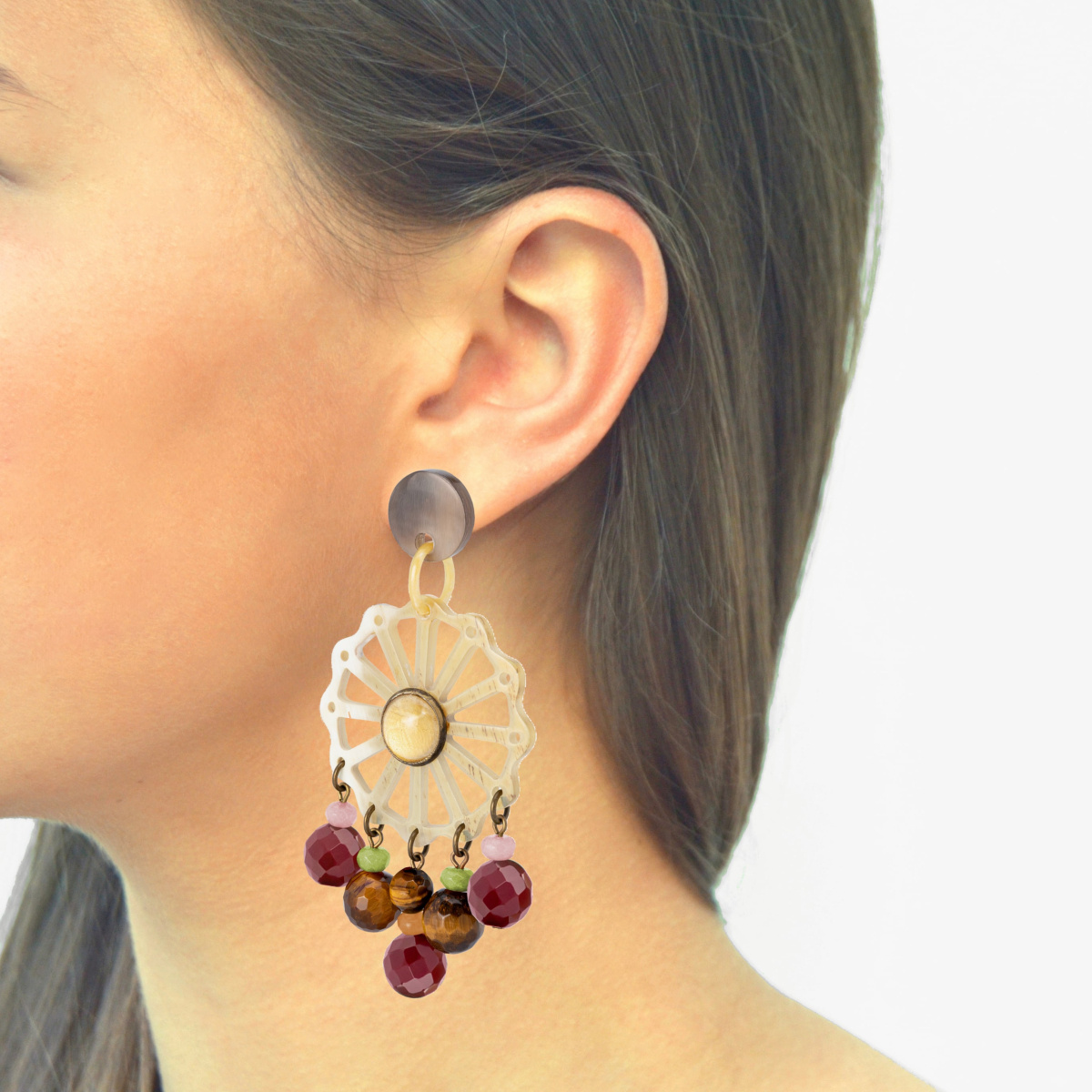 CLAUDIA LONG STONE AND HORN EARRINGS PINK