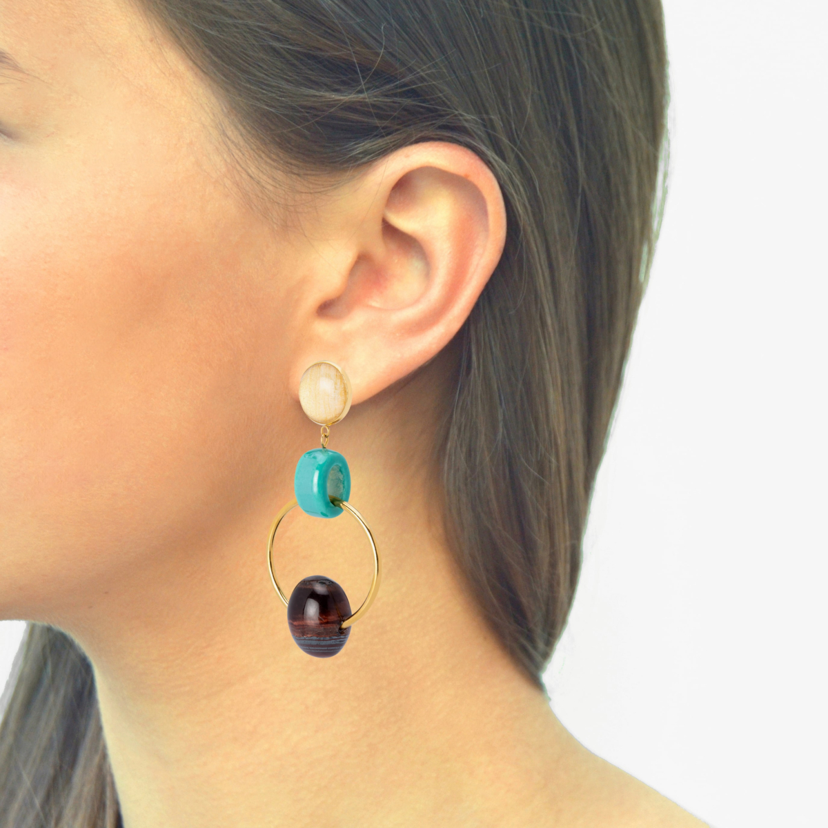 COPERNICO RED TIGER´S EYE DOORKNOCKER EARRINGS TURQUOISE