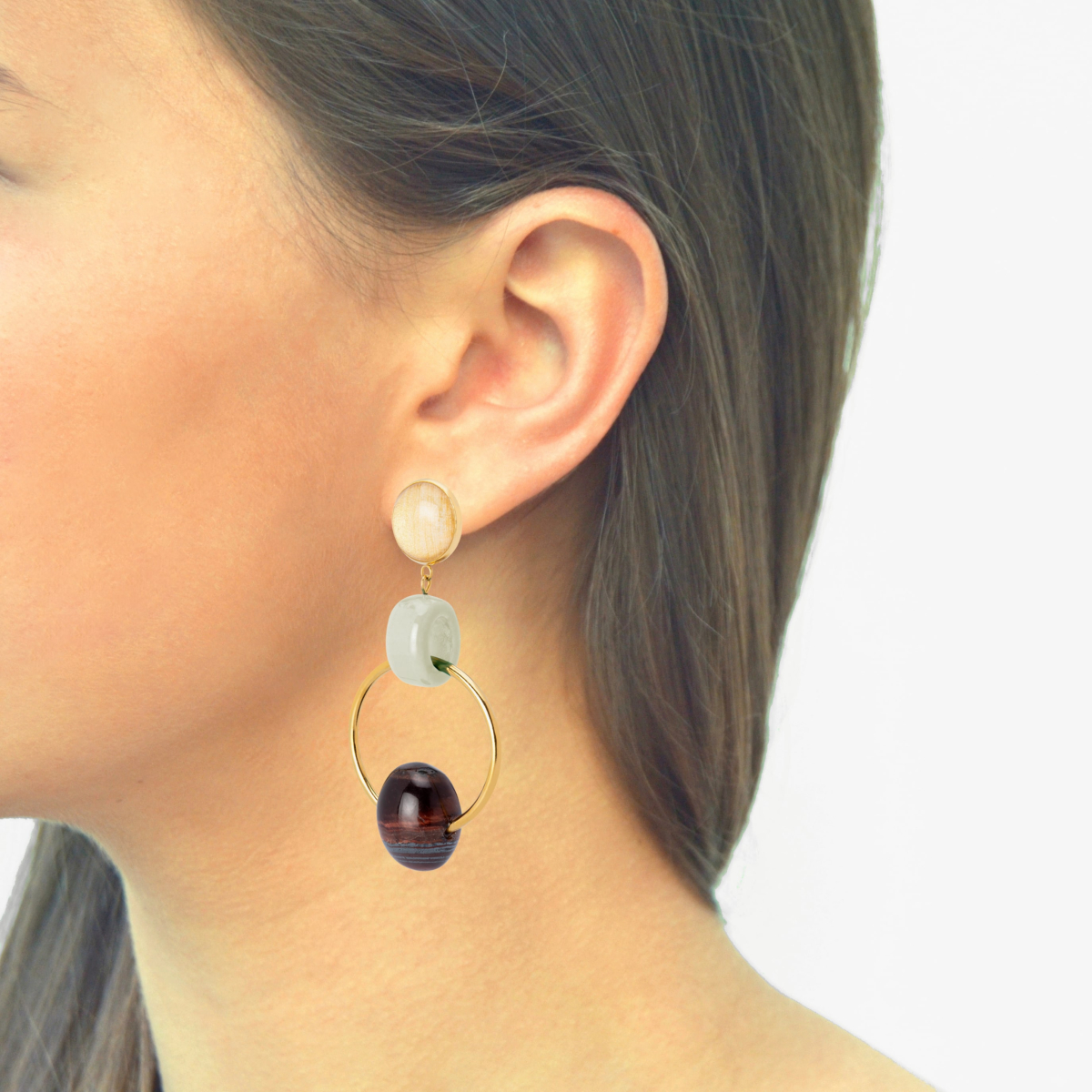 COPERNICO RED TIGER´S EYE DOORKNOCKER EARRINGS WHITE