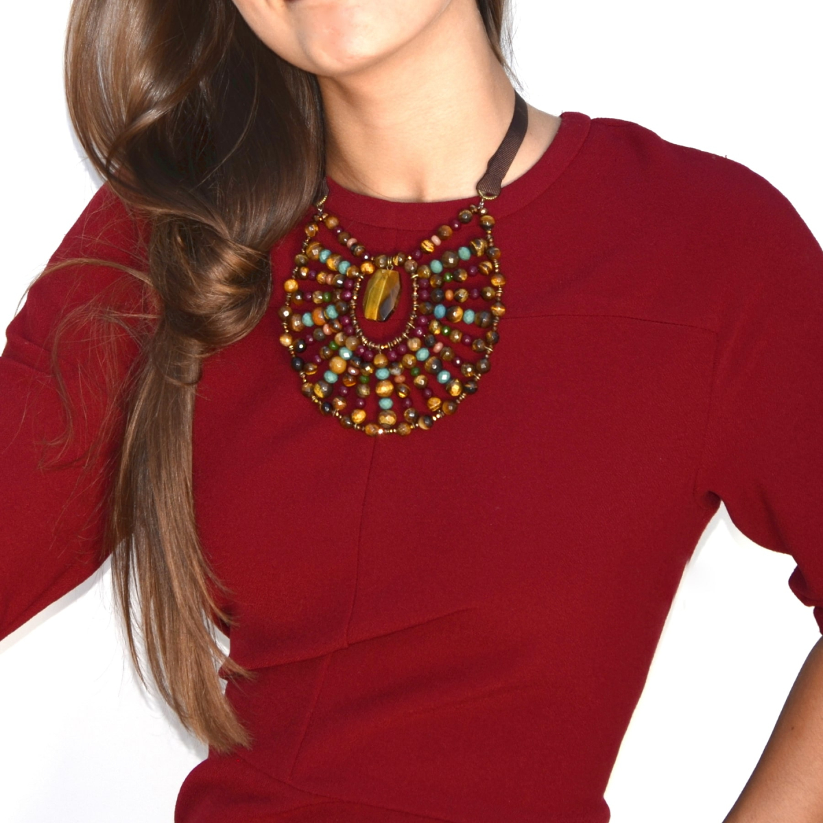 MARLETT MULTISTONE STATEMENT NECKLACE BROWN