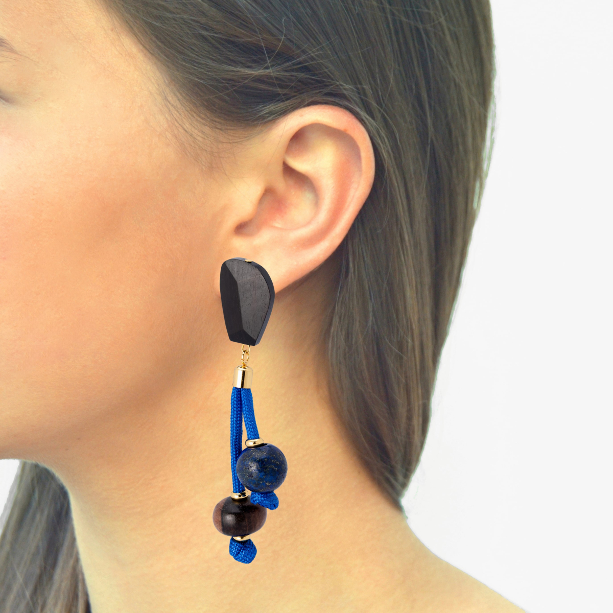 LIVIA DOUBLE DROP LAPIS AND EBONY EARRINGS