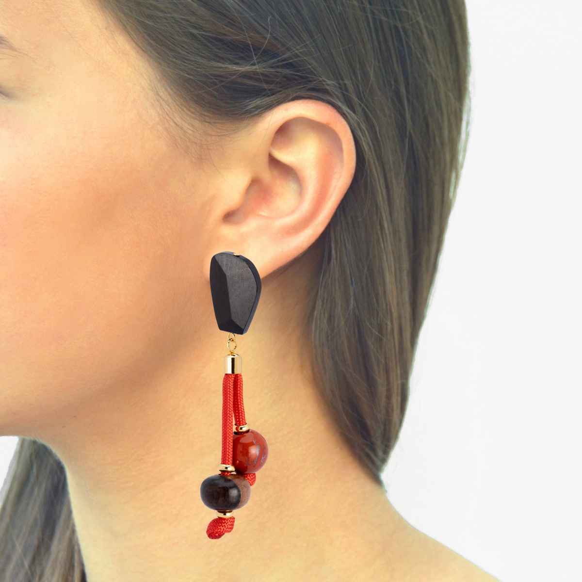 LIVIA DOUBLE DROP RED JASPER AND EBONY EARRINGS