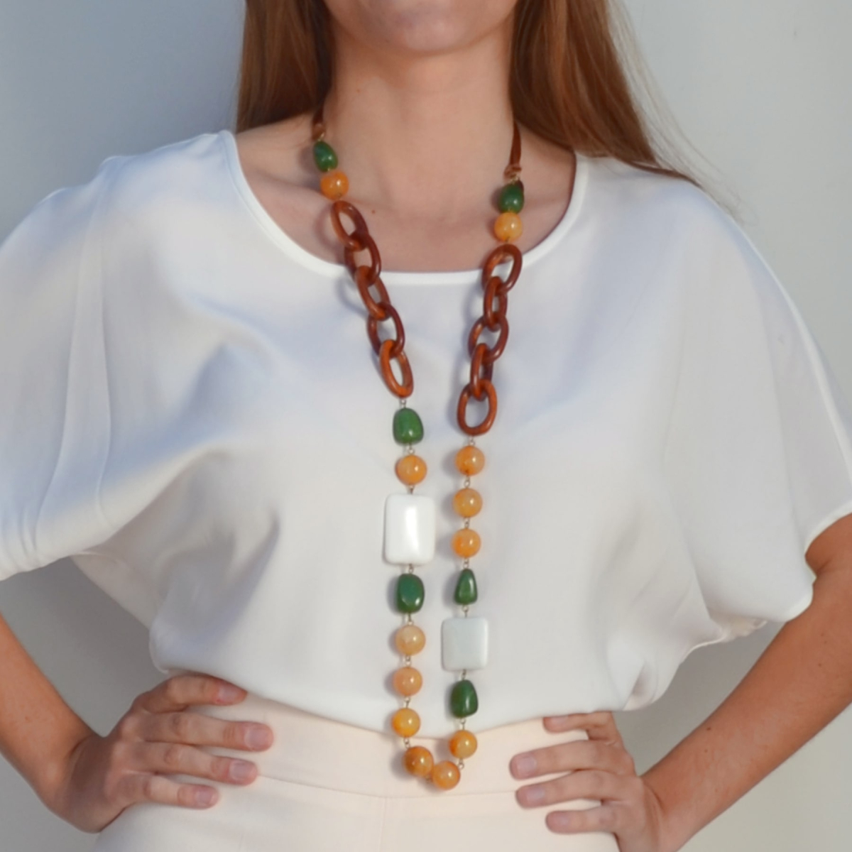 PAULINA BAYONG WOOD AND STONES LONG NECKLACE
