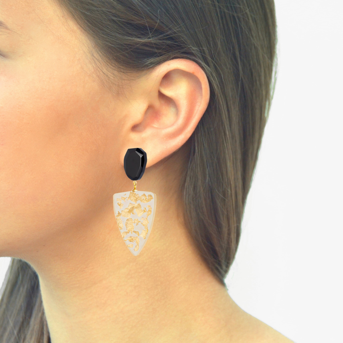 KATIA HORN AND GOLD LEAF EARRINGS