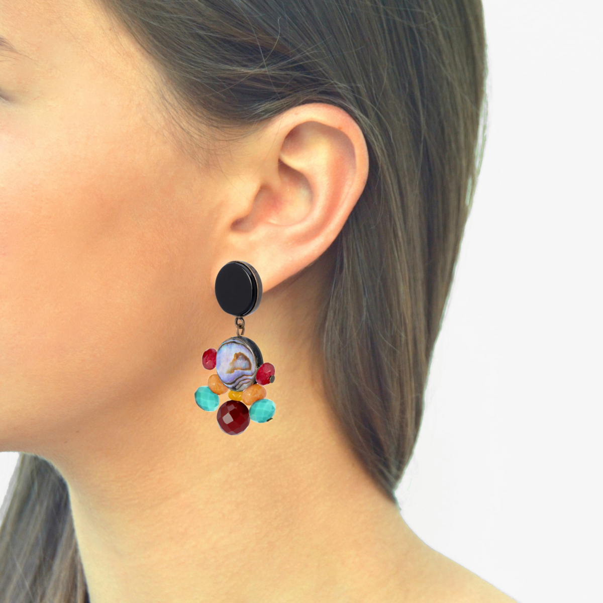 INNA ABALON EARRINGS BURGUNDY