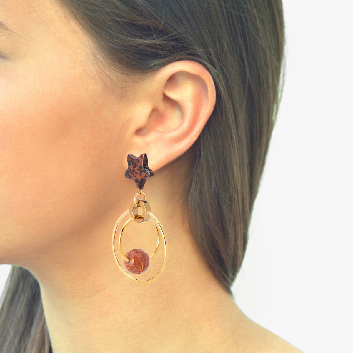 ADA MAHOGANY OBSIDIAN STAR HOOP EARRRINGS