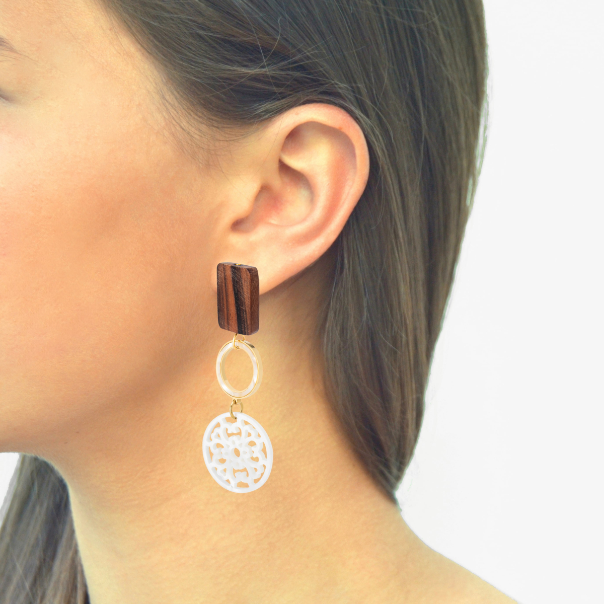 ANNA WOOD AND MOTHER OF PEARL EARRINGS