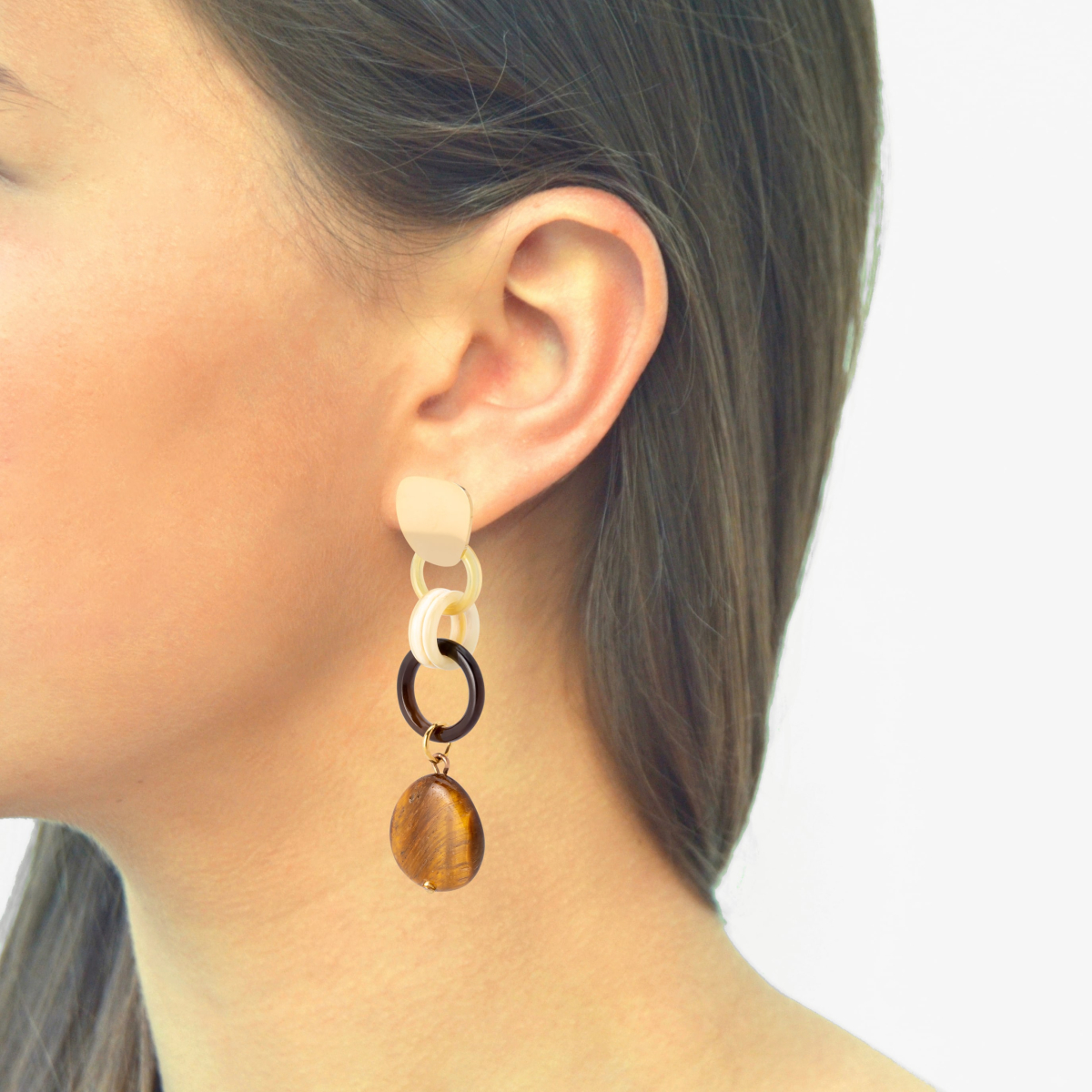 AMINA TIGERS EYE TEARDROP EARRINGS