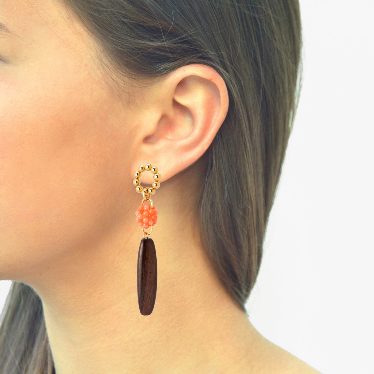 BEL CORAL BEADED SPHERE EARRINGS