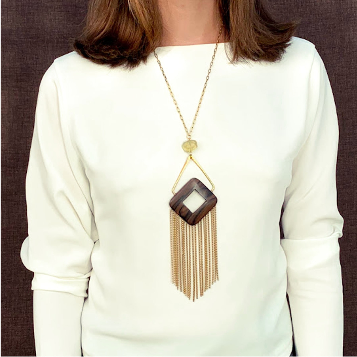 GABRIELLA EBONY AND CITRINE CHAIN FRINGE LONG NECKLACE