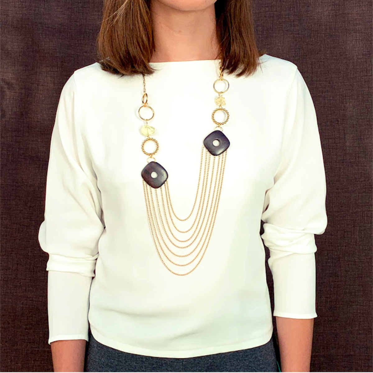 GABRIELLA EBONY AND CITRINE LONG NECKLACE