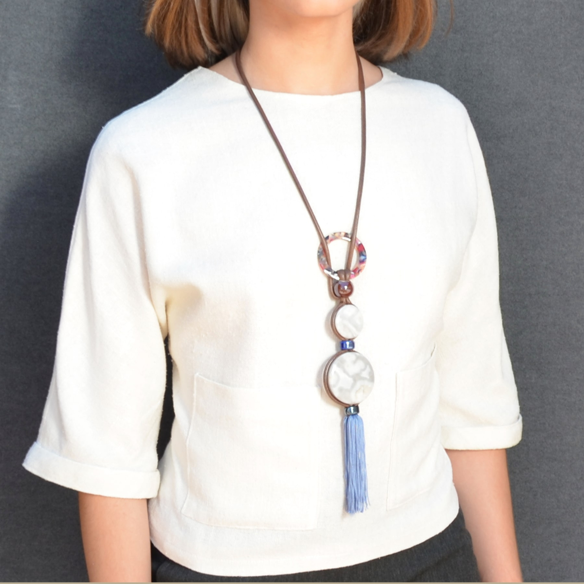 PIERO NECKLACE WITH WHITE AGATE AND  PINK TASSEL