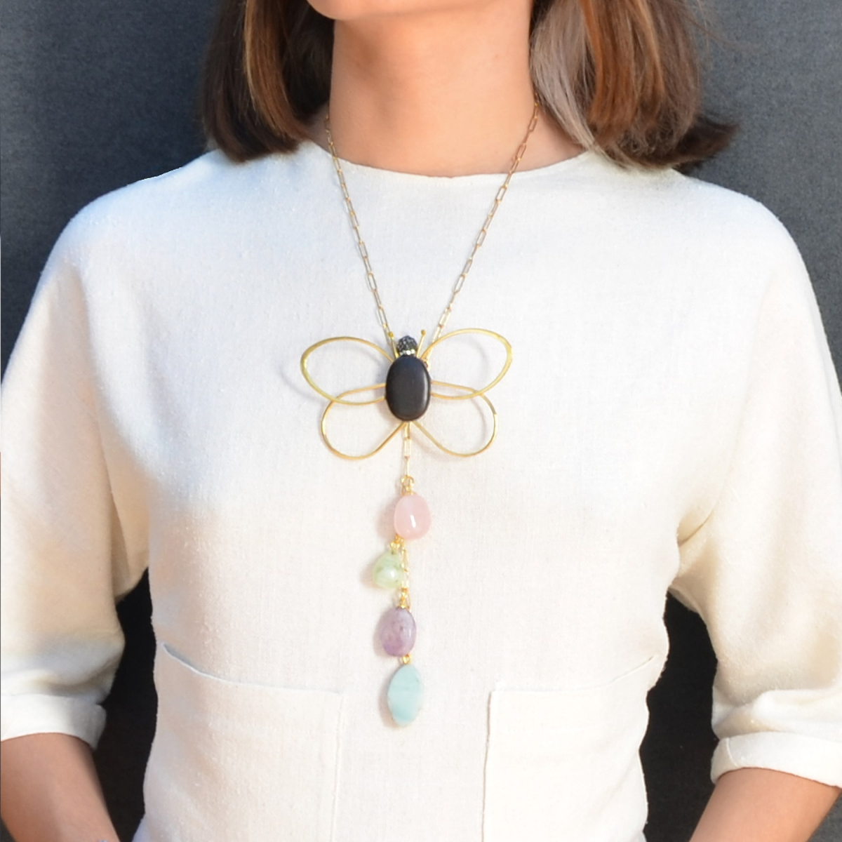 COLLAR MAIA MARIPOSA CON ÉBANO Y PIEDRAS