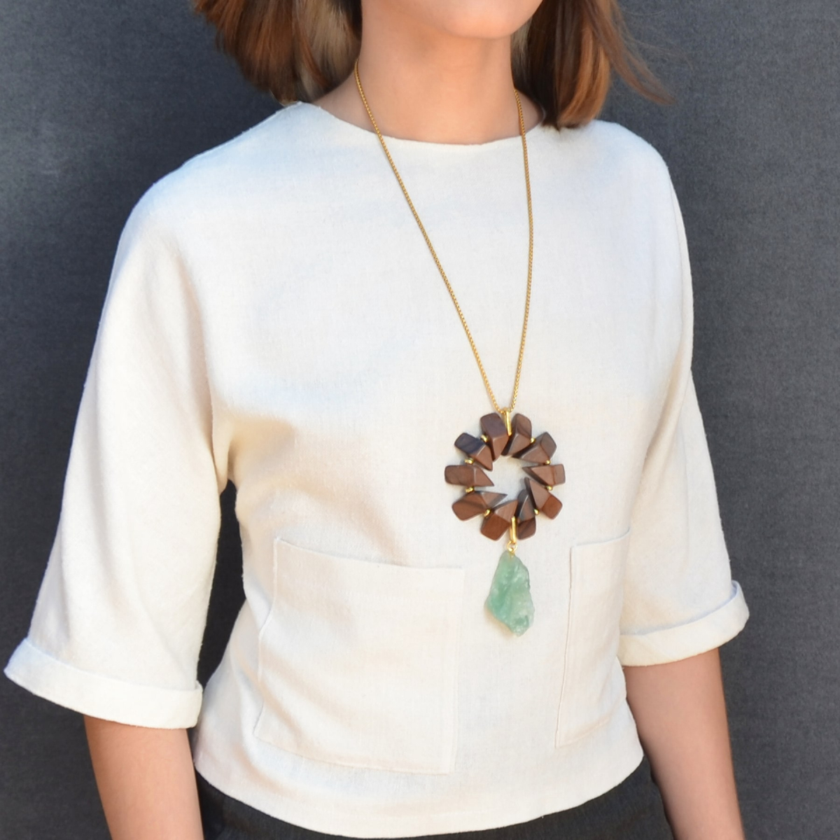 ELENA TRANSPARENT RAW QUARTZ AND EBONY LONG NECKLACE PURPLE