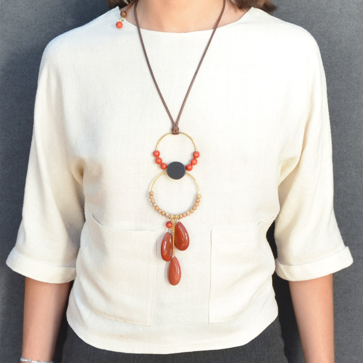 DANTE THREE STONE TEARDROP NECKLACE BLACK