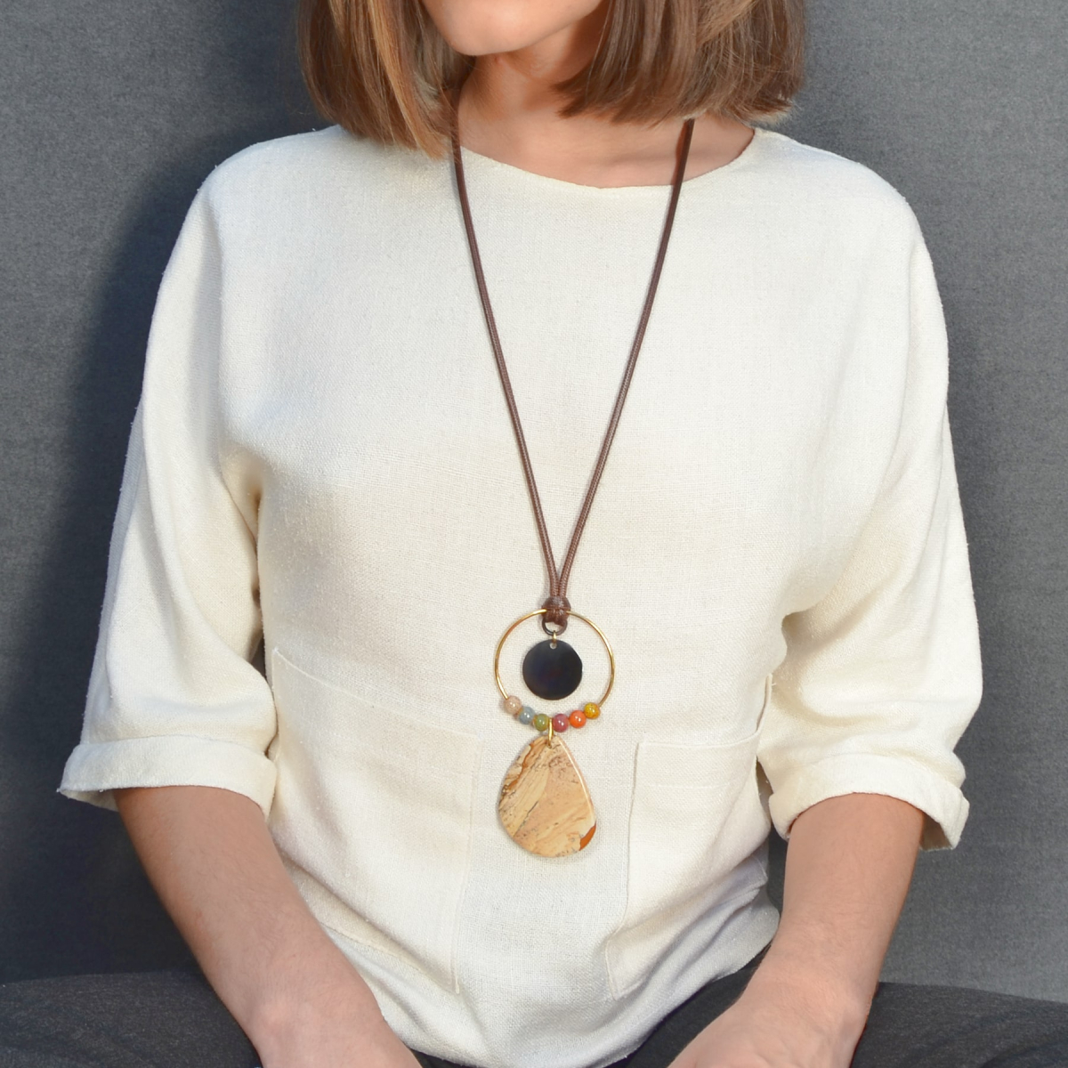 LEONARDO CERAMIC AND LANDSCAPE JASPER NECKLACE