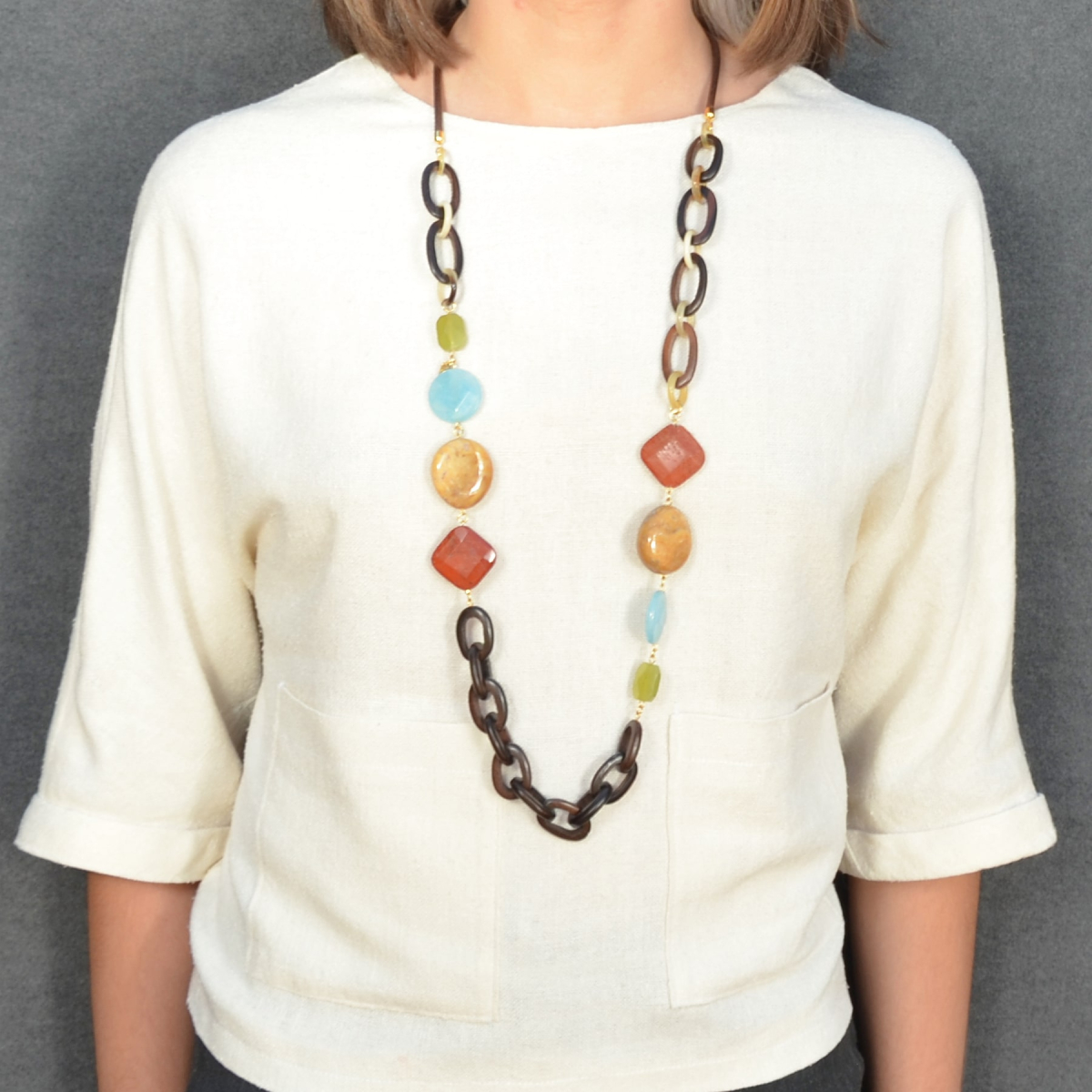 AMINA EBONY CHAIN NECKLACE WITH STONES