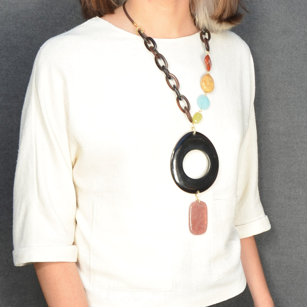 AMINA HORN AND EBONY Y-SHAPED NECKLACE