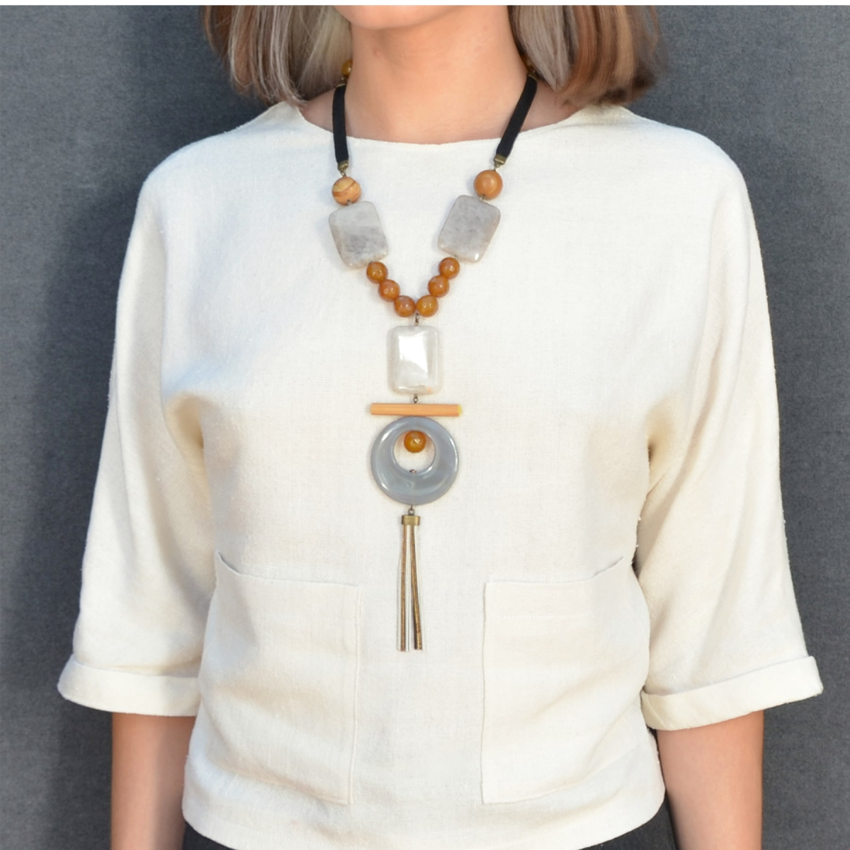 KIMI ORANGE AGATE AND BAMBOO Y-SHAPED NECKLACE