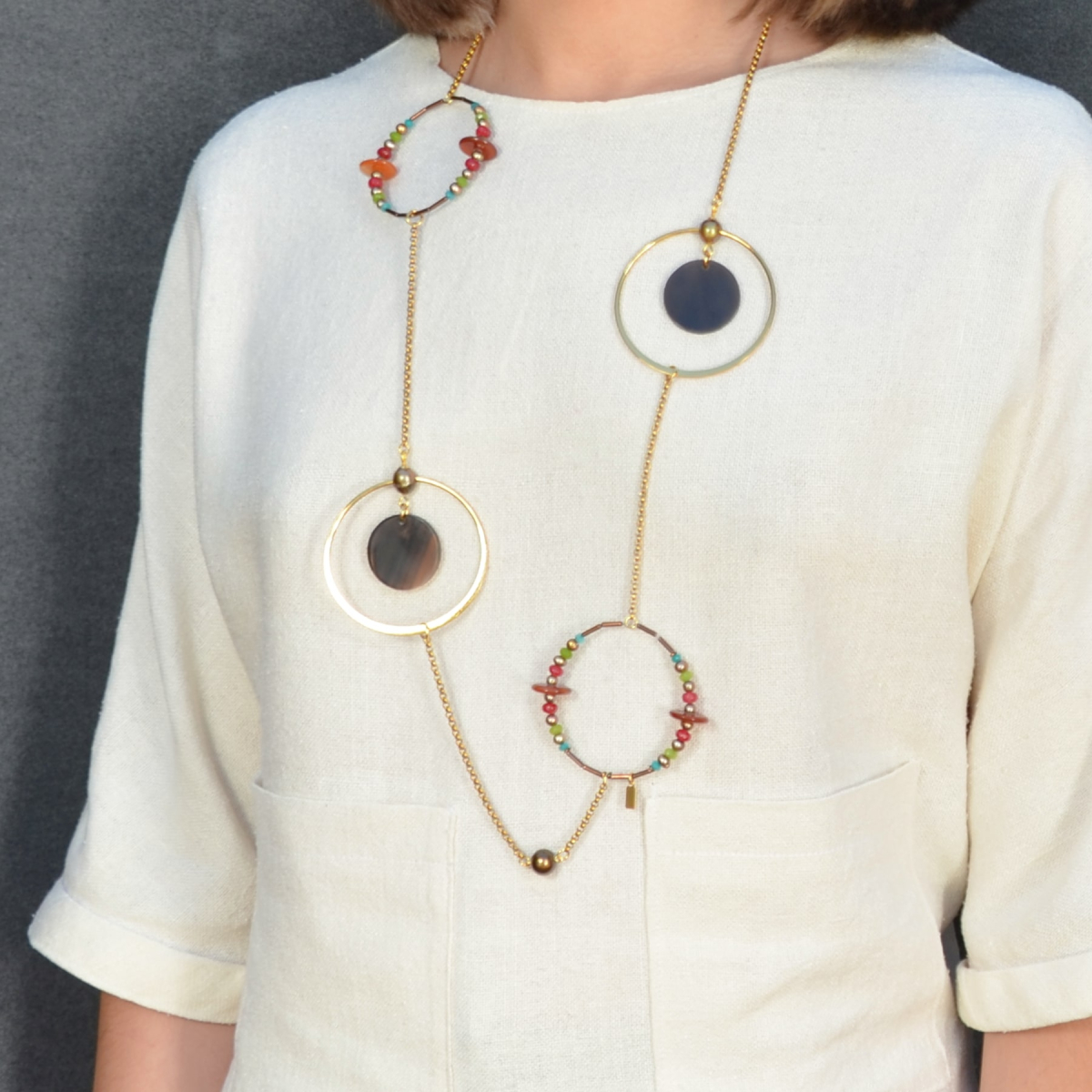 COLLAR LALA EXTRALIGERO CON DIFERENTES PIEDRAS NARANJA