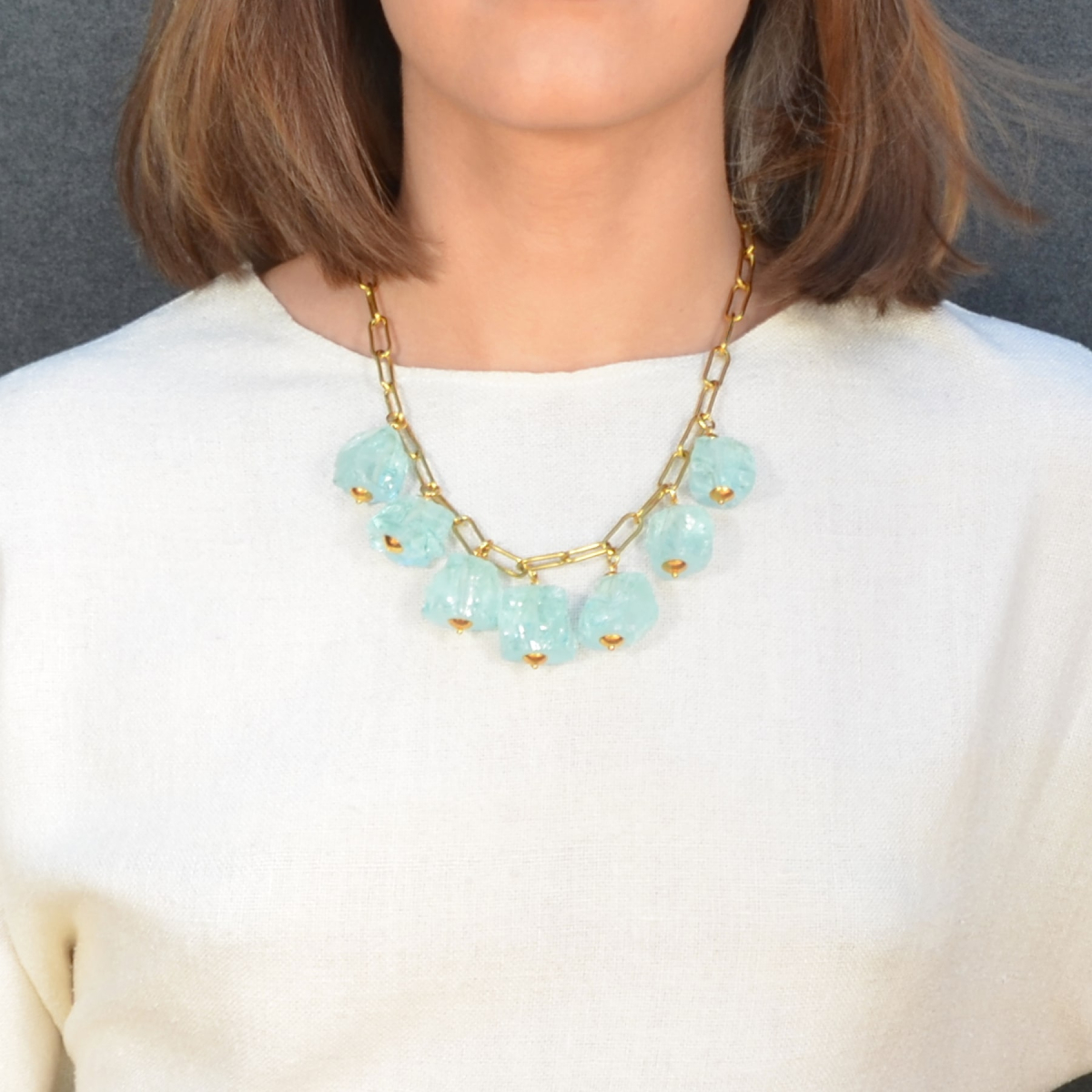 MALISA AQUA RAW-STONE NECKLACE