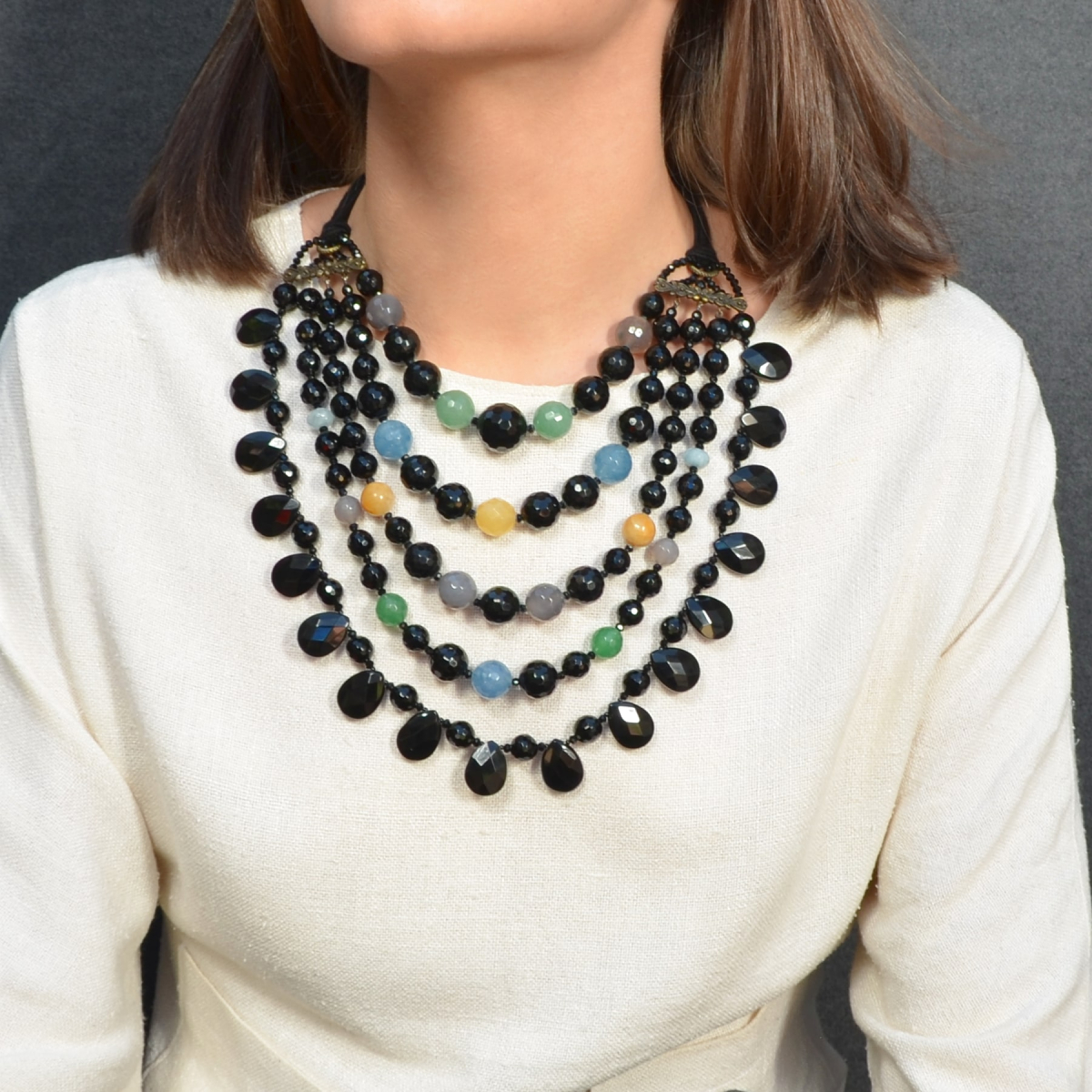 BRIANDA FIVE STRAND ONYX NECKLACE