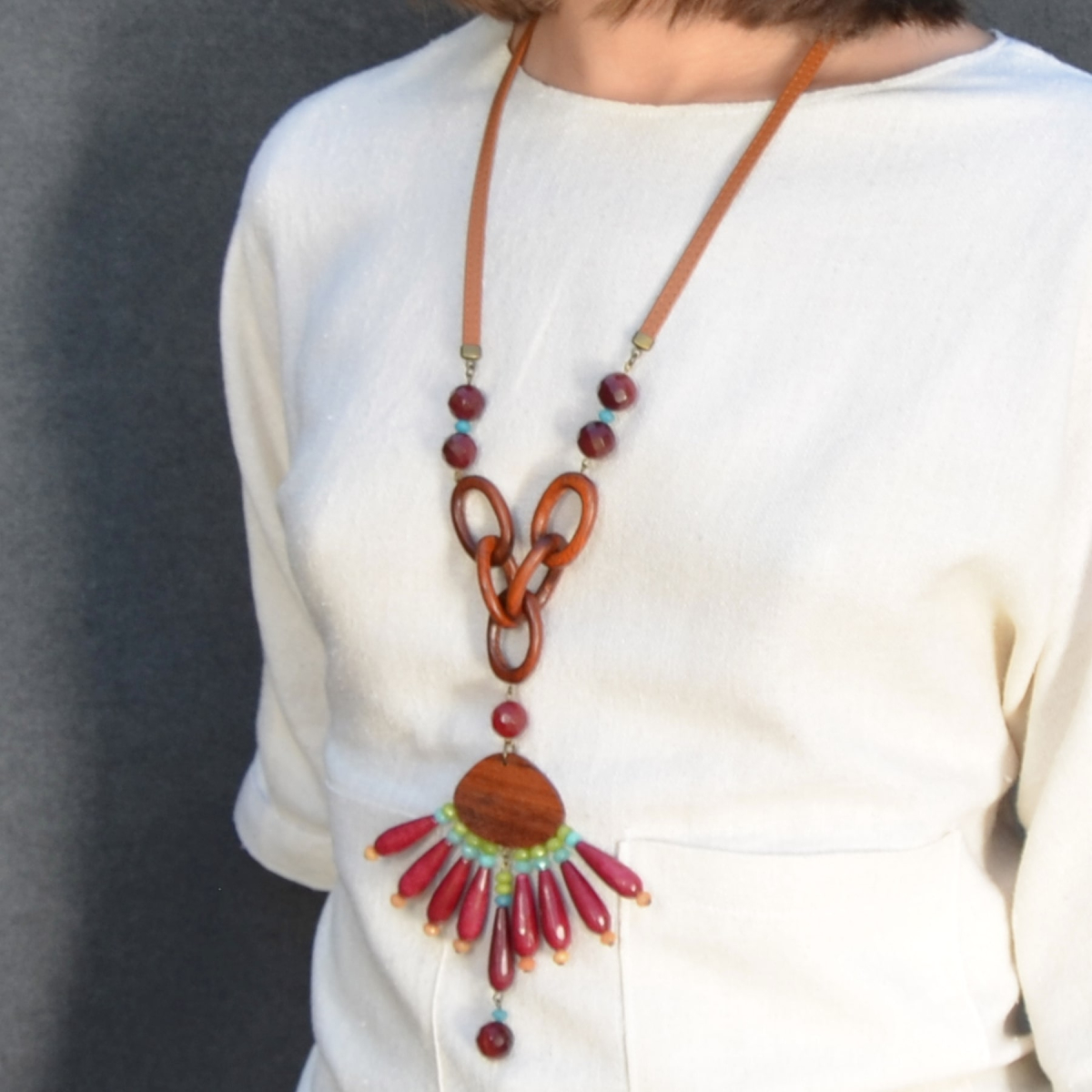 INGRID RASPBERRY AGATE TEARDROP LONG NECKLACE