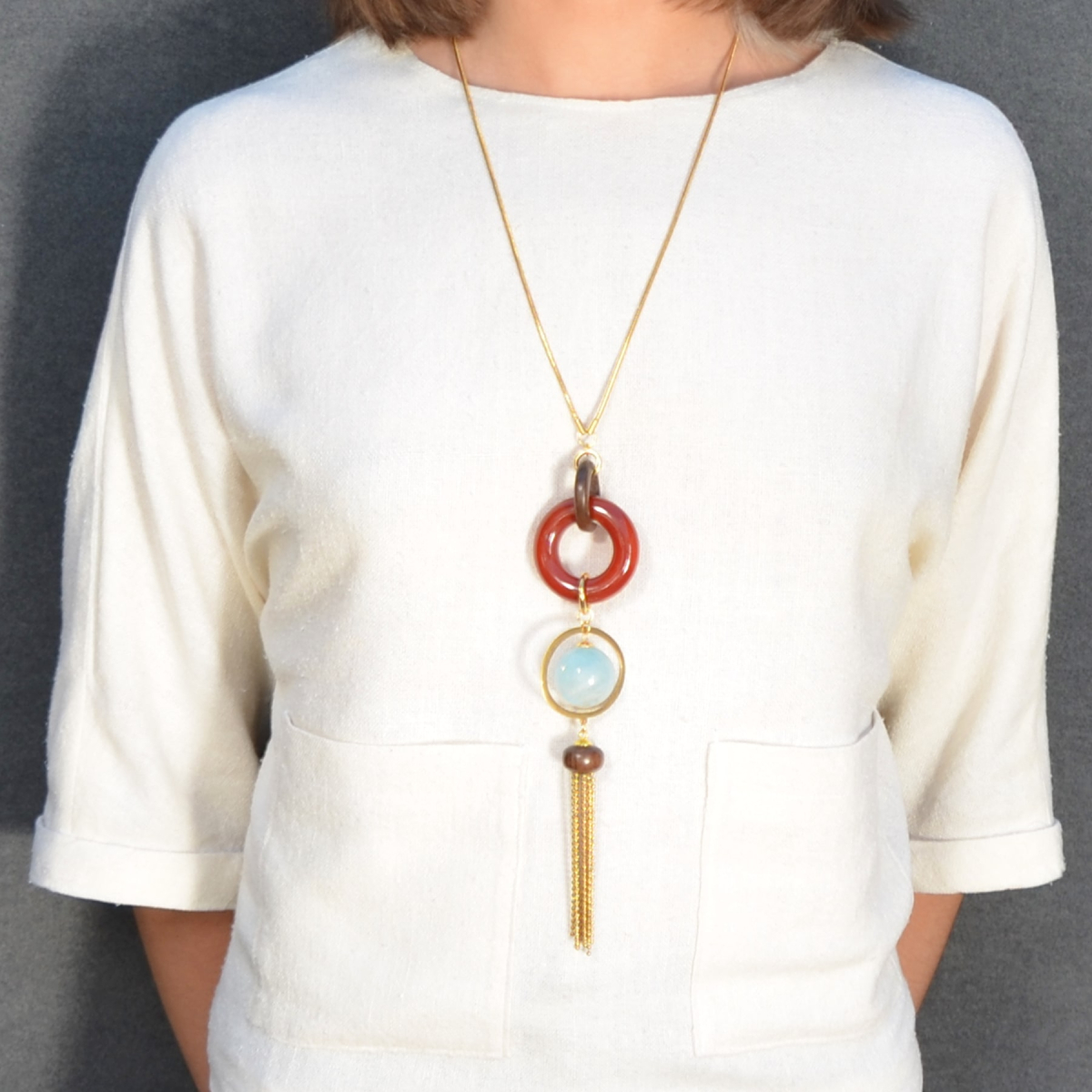 ERIN CORNELIAN AQUAMARINE AND EBONY NECKLACE