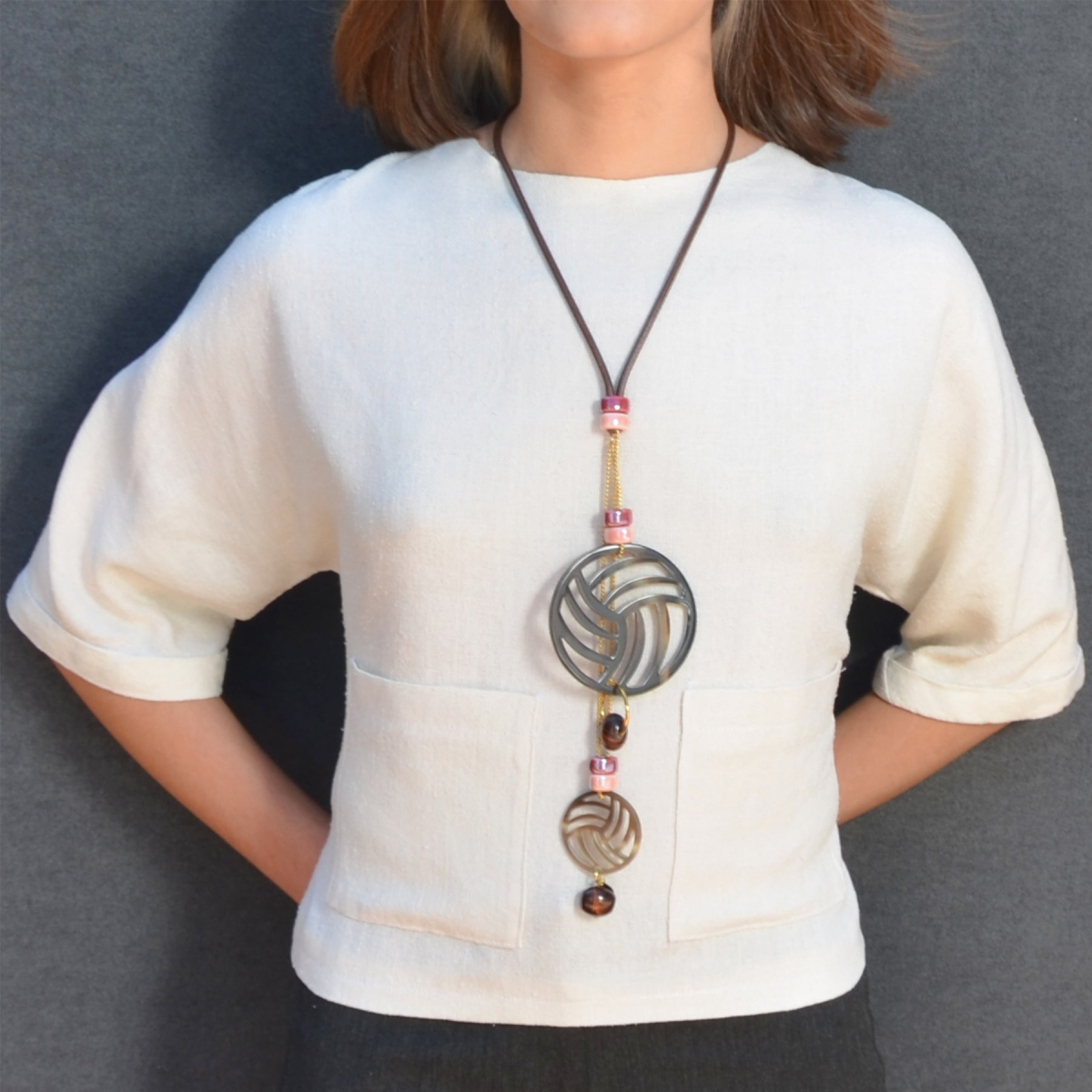 COPERNICO Y-SHAPED NECKLACE WITH TWO HORN PENDANTS BLACK