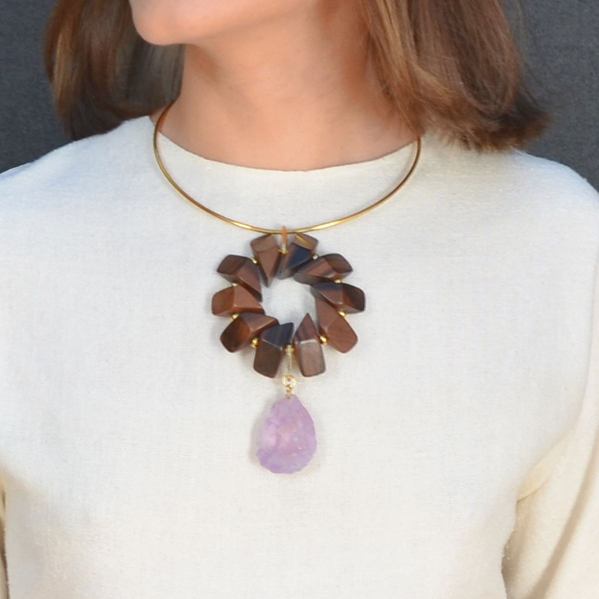 ELENA TRANSPARENT RAW AMETHYST AND EBONY COLLAR...