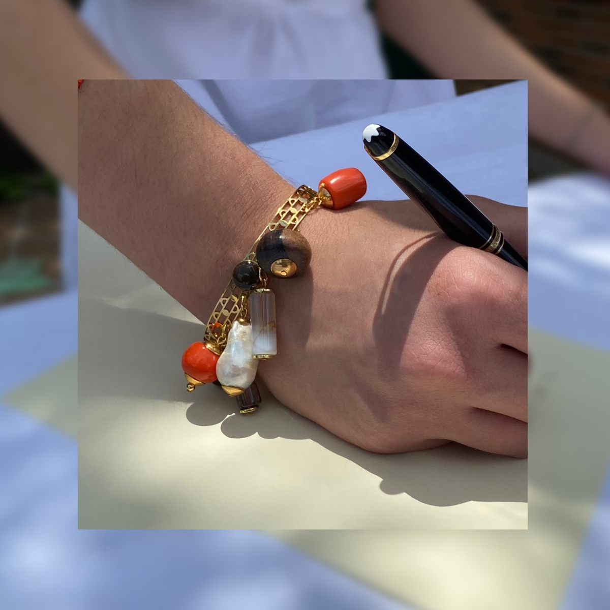 BEL AGATE CORAL AND FRESH WATER PEARLS CUFF