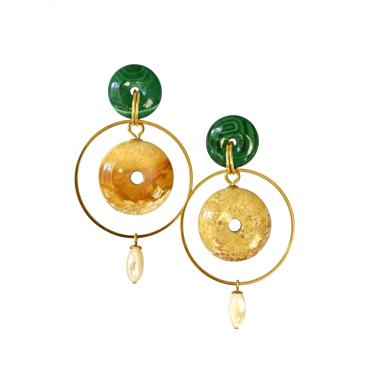 1143PA2 EARRINGS WITH MALACHITE, MOTHER OF...
