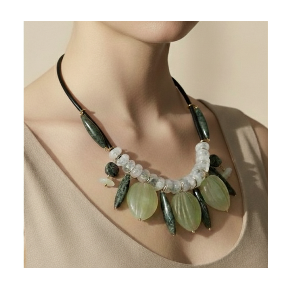 LILY CROCODILE JASPER, JADE AND QUARTZ NECKLACE