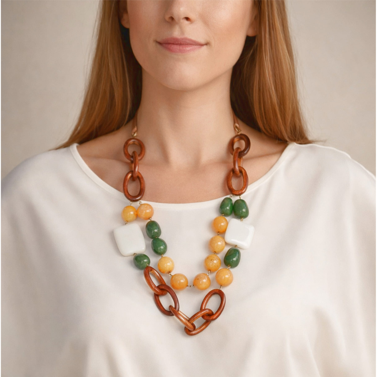 PAULINA BAYONG WOOD AND STONES SHORT NECKLACE