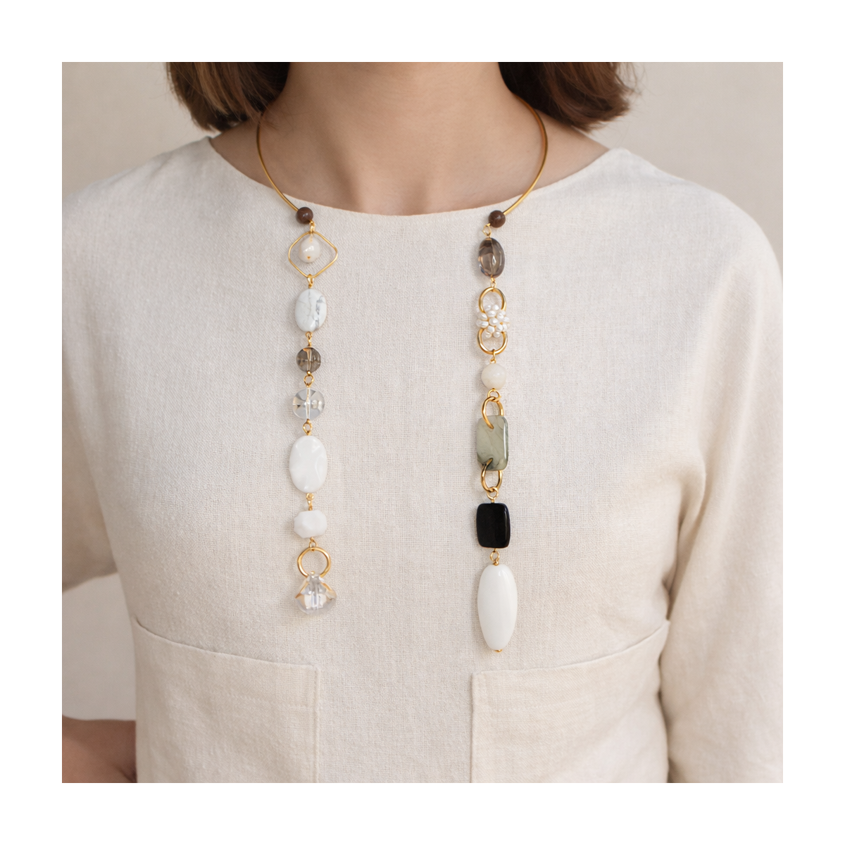 AMARELLA MULTI-SHAPE COLLAR NECKLACE-WHITE