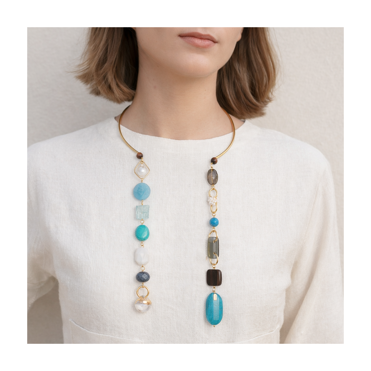 AMARELLA MULTI-SHAPE COLLAR NECKLACE-BLUE