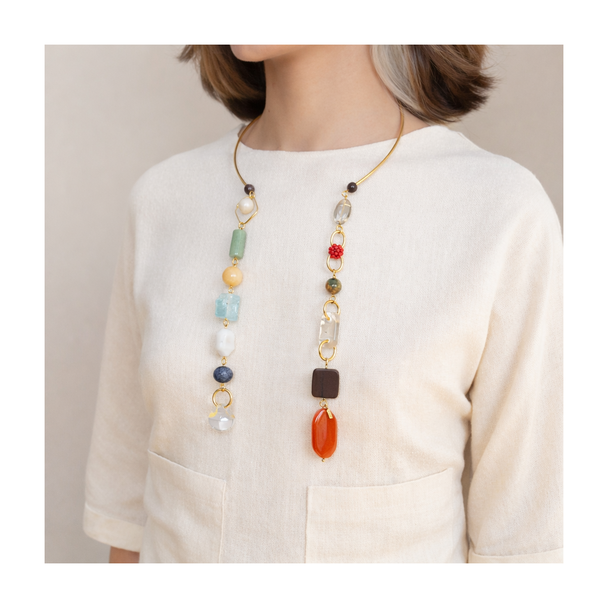 AMARELLA MULTI-SHAPE COLLAR NECKLACE- ORANGE