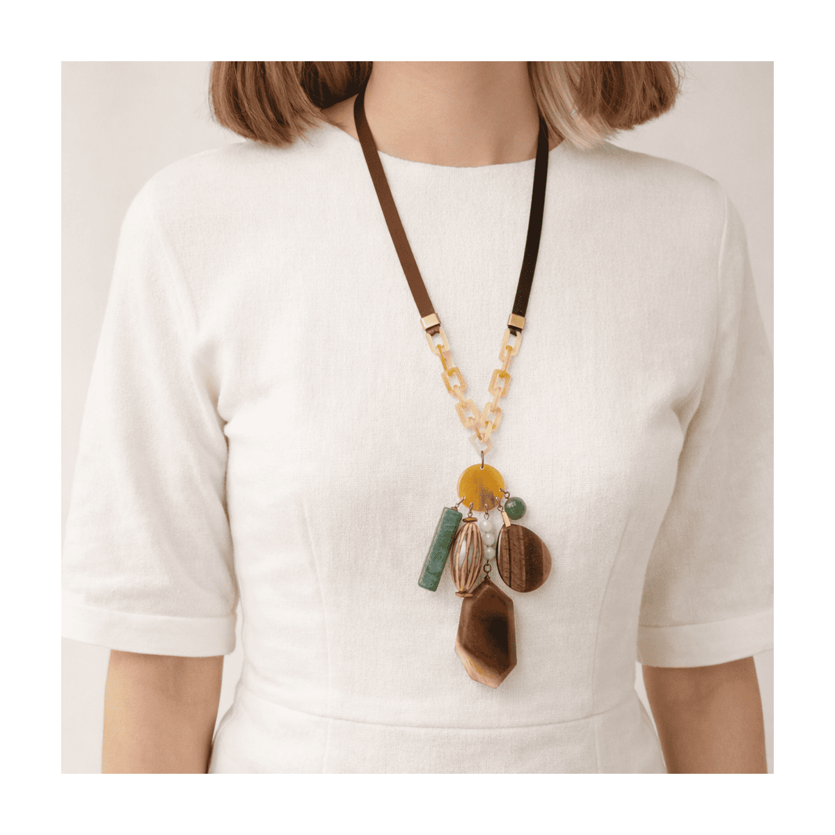 MANNY BLUE MIXED MATERIALS LONG  NECKLACE