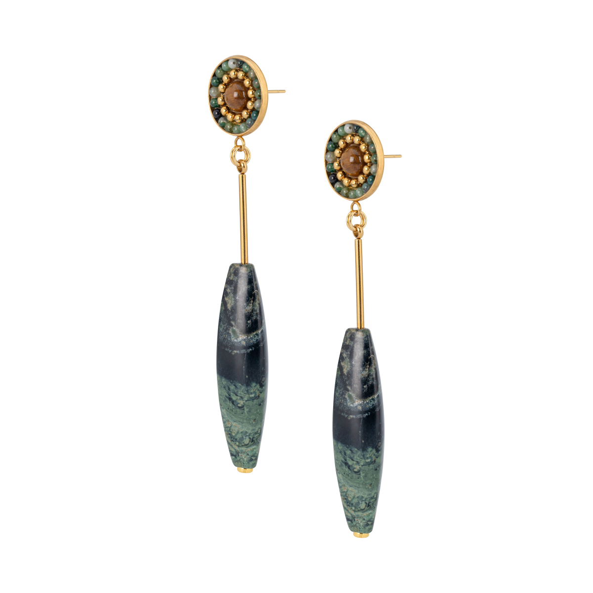 AVA CROCODILE JASPER AND TIGER'S EYE  EARRINGS